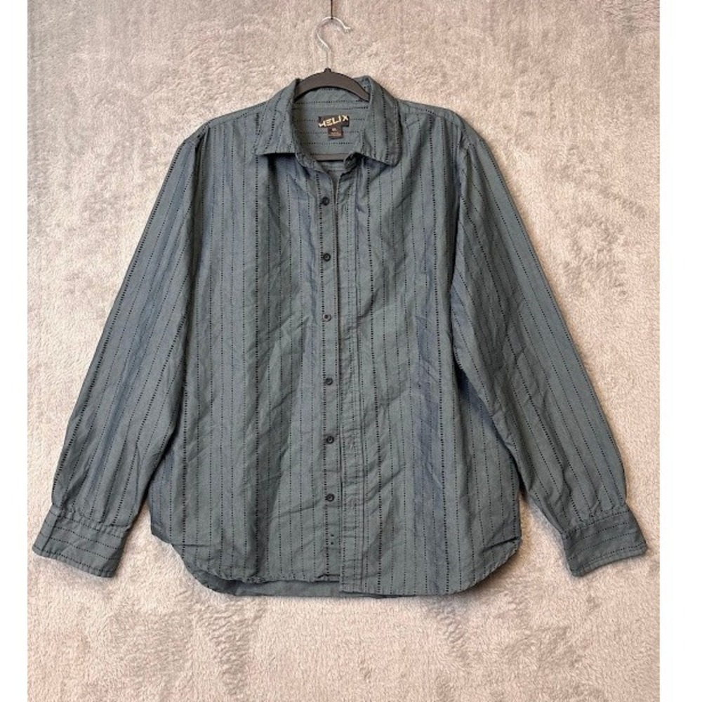Helix Men's XL Gray‎ Striped Button Down Shirt Long Sleeve Casual Dress Shirt